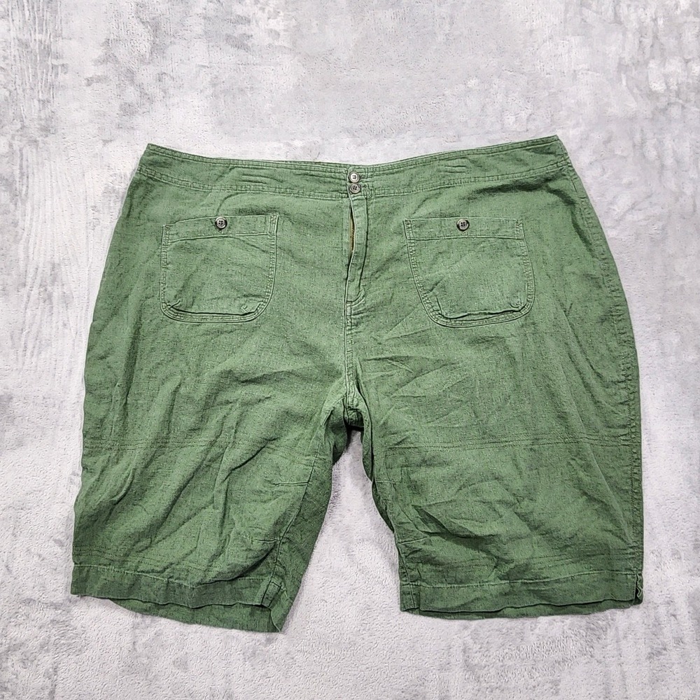 Vintage Only Necessities Shorts Womens 28W Green Linen Rayon Bermuda Casual‎